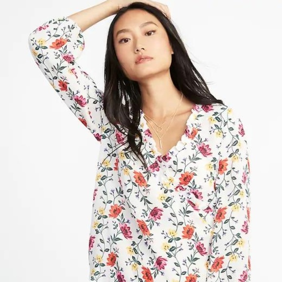 Ruffle-Trim Faux-Wrap Georgette Top for Women - Picture 4 of 5